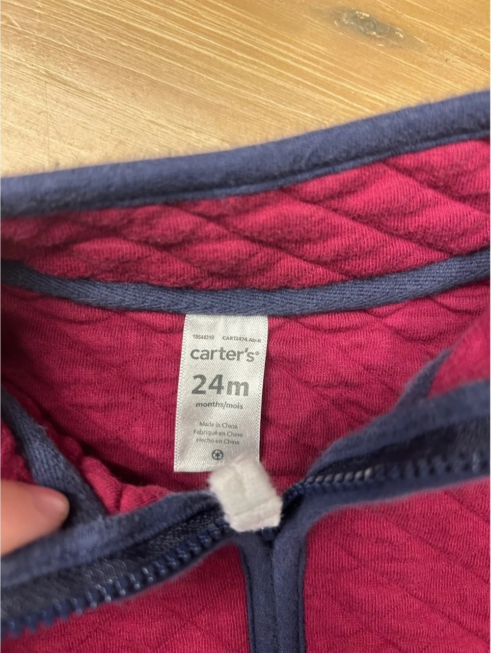 Carter's 24 Months Quilted Vest in Burgundy with Navy Trim